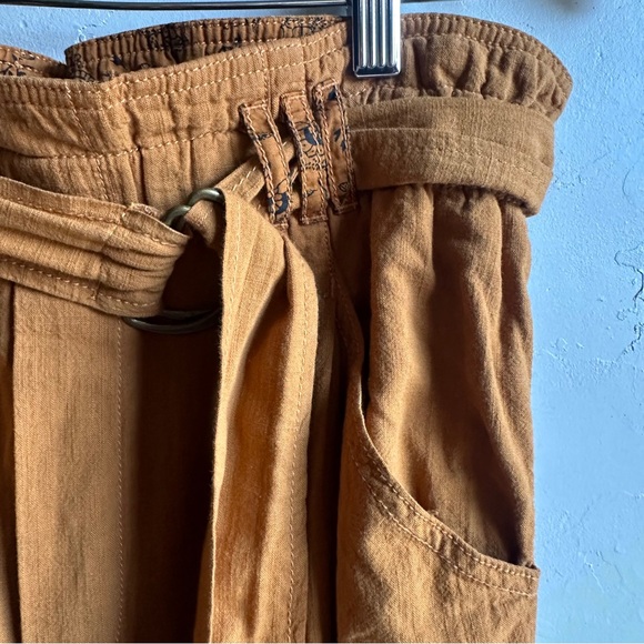 Anthropologie Paperbag Waist Tapered Pants Cotton Boho Cottagecore Tie Belt M - Picture 7 of 12